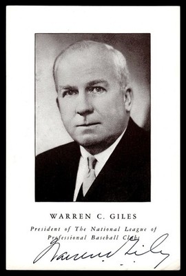 Warren Giles N.L. President Baseball Signed Postcard Auto *AB1220