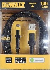 DeWALT 10 ft. Kevlar Reinforced Braided Charger Cable for Android Micro-USB NEW