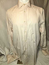 Burberry London Men's 16 41 Regular Fit Cotton White/Beige Stripe Point