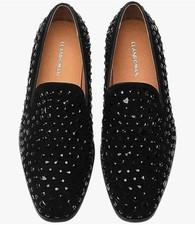 Elanroman Men's Black Suede Leather Studded Loafers Size 49 US Size 14 