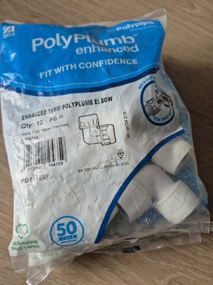 (2 Stück) 15 mm PolyPlumb Pushfit 90 ° Winkel (10er Beutel) x 2 (PORTOFREI)