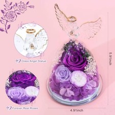 Preserved Rose Glass Angel Figurine Gift Mom Wife Birthday Mothers Day