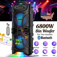 Dual 8" Bluetooth Portable Speaker Woofer Heavy Bass Sound System Party AUX FM