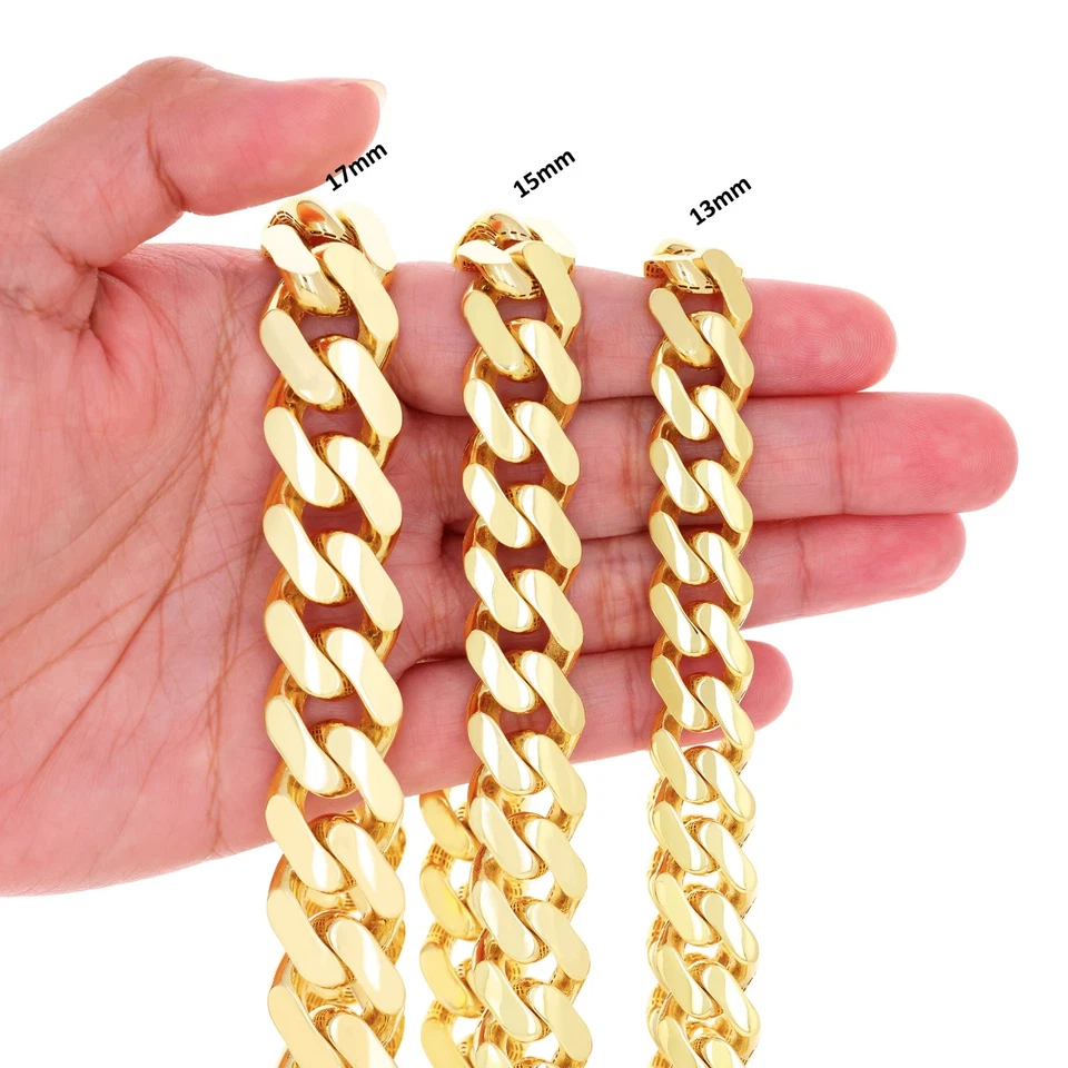 10K Yellow Gold Miami Cuban Royal Monaco Chain 5mm-20mm Necklace Bracelet 6"-30" - Image 3 of 4