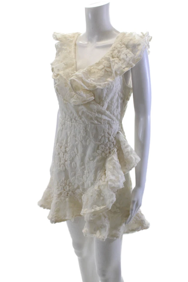 Vestido BB Dakota para mujer sin mangas con cremallera de encaje con volantes en capas blanco talla 4 Foto 2 de 4