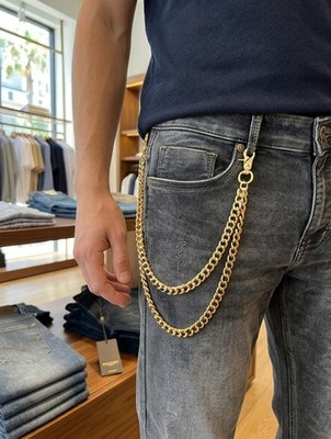 Men Wallet Chain KeyChain Rocker Strong Gold Metal Long Links