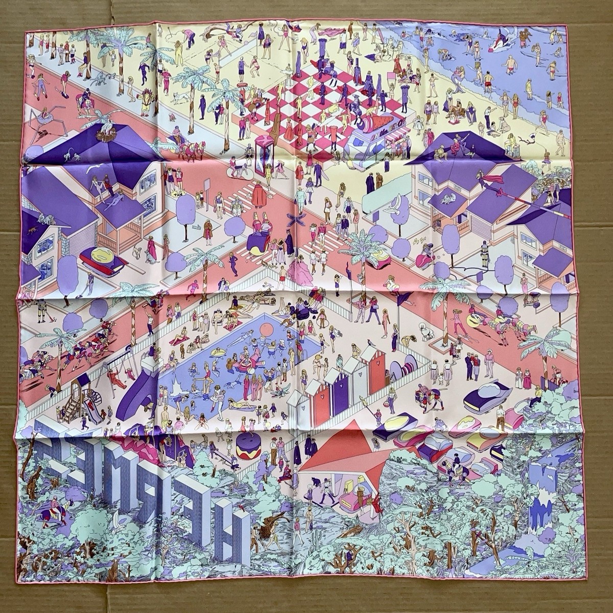 Hermes scarf silk Carre 90cm On The Beach purple blue yellow | eBay