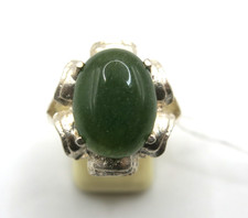 Vintage Large Nephrite Jade Silver-Tone Flower Ring – Size 8.5