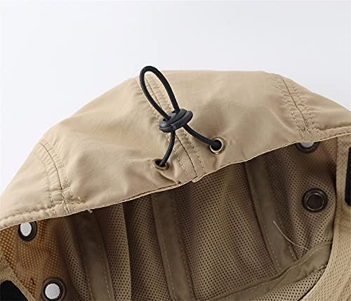 Mens UV Sun Protection Cap Safari Hike Cap with Neck Flap Fishing Hat Khaki - Picture 8 of 8