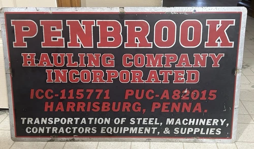 VINTAGE METAL TRUCKING CO SIGN PENNBROOK HAULING COMPANY,HARRISBURG PA OLD METAL