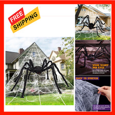 Halloween Spider Web and Large Spider Set, 59 Inch Giant Spider, 16.4 x 15.7