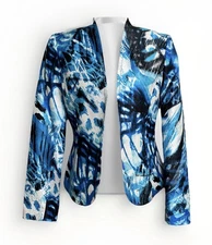 Jones Studio Separates Blue Black Geometric Print Long Sleeve Open Blazer Size 4