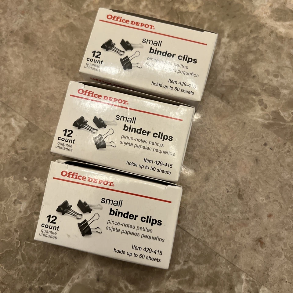 Lote de 3 Clips de Carpeta Pequeña Office Depot Capacidad 3/8", Negro, 12 Clips/Caja NUEVO Foto 2 de 2