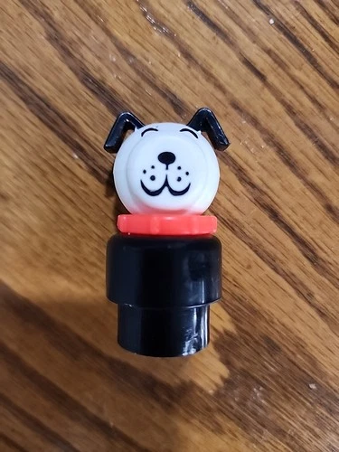 Little People Dog Black white figure toy red collar vtg Fischer Price
