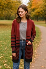 Stitch Fix Fortune + Ivy Women's Size M Burgundy Black Layla Cardigan Sweater