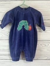 2003 Carters Eric Carle The Very Hungry Caterpillar Blue Velour Romper 0-3 M