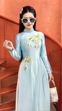 Ao Dai Traditional Vietnamese Long Dress-Embroidered Designed Valentino-No Pants