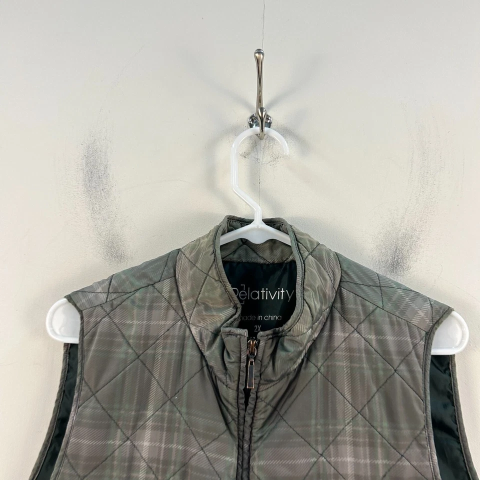 Blusa Relativity Mujer 2XL Verde a Cuadros Cremallera Tejido Bolsillos Sin Mangas 18948 Foto 4 de 4