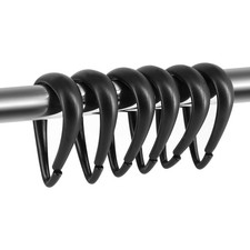 Black Shower Rings, Plastic Curtain Hooks, 12 Pack for Standard Rods