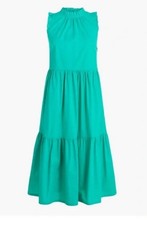 NWT J. Crew Factory Tiered Ruffled Poplin Midi Dress Green Sleeveless 2