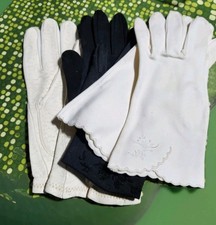 3 VTG MCM Fashion Gloves Embroidered  Calfskin Leather Styles In Black  White
