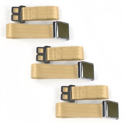 VW Type 3 Squareback Airplane 2pt Tan Lap Bench Seatbelt Kit - 3 Belts harness
