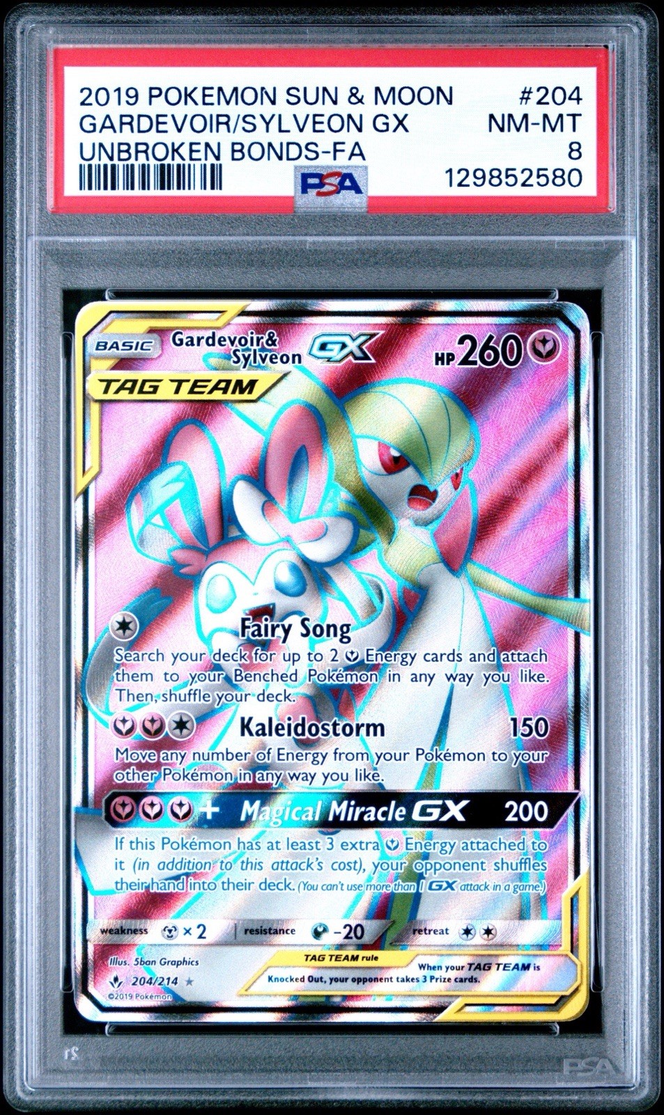 Pokémon Gardevoir & Sylveon GX (Full Art) 204/214 Sm-Unbroken Bonds Holo Psa 8