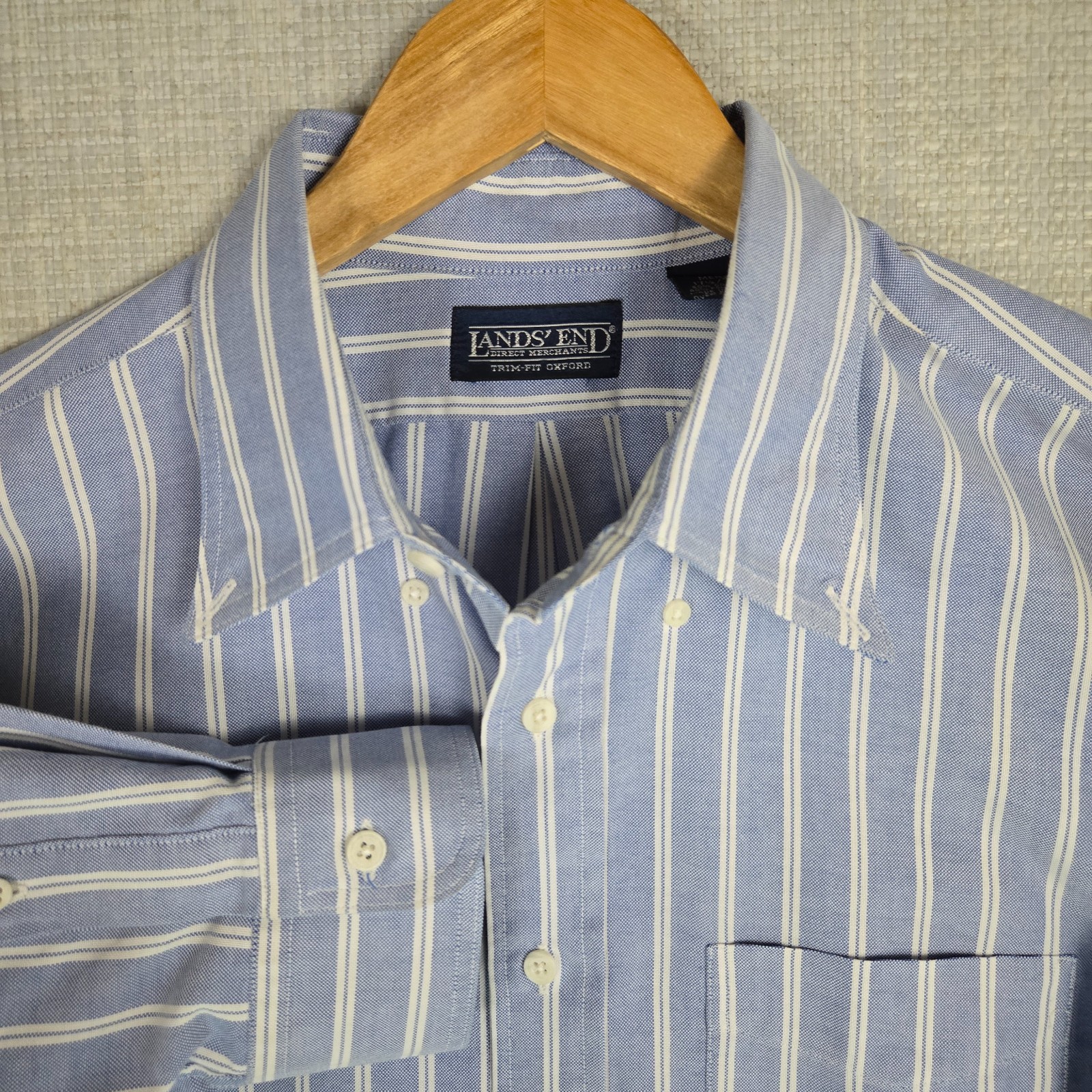 LANDS END VTG Made in USA Mens Oxford Cloth Sport Shirt Size XL 17.5/36 Cotton image 3