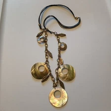 Boho Style Iridescent Bronze Circle Round Disc Fashion Statement Necklace