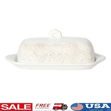 Vintage Lace Butter Dish Ceramic W/ Lid Microwave Dishwasher Safe Entertaining