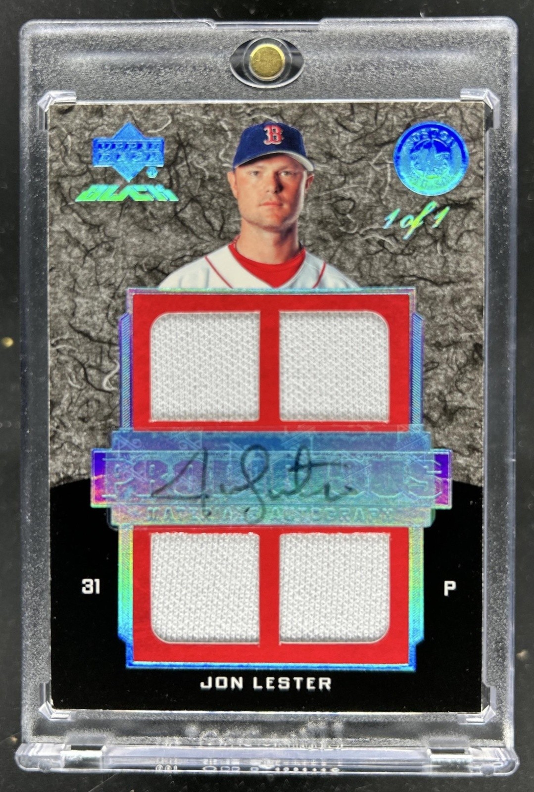 2007 Upper Deck Black Jon Lester Prodigious Jersey Auto Natural Pearl #1/1 view 1