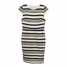 J.CREW Striped Sheath Dress White Navy Crew Neck Cap Sleeve Knee Length Size 8