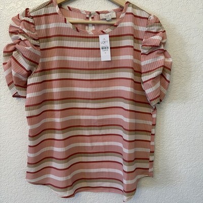 Loft Women s Stripe Rouged Short Sleeve Blouse
