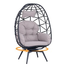 360° Swivel Rattan Egg Chair Indoor Outdoor Patio Egg Chair with Cushions