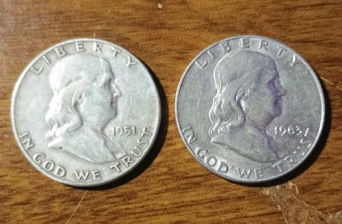 1951-P  1963-D Franklin half dollar very fine uncertified.