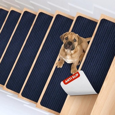 8'' X 30'' Navy Non-Skid Carpet Stair Treads - 15 Pack for Safety & Comfort
