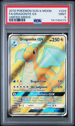 2019 POKEMON SUN & MOON UNIFIED MINDS #229 FULL ART/DRAGONITE GX PSA 9