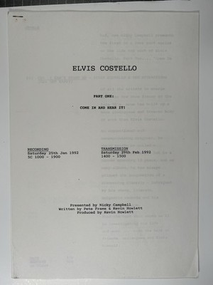 BBC Script 1992   Elvis Costello Part 1   Written by Pete Frame & Kevin Howlett