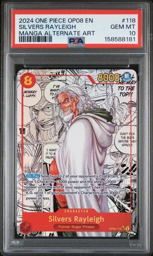 2024 ONE PIECE OP08-TWO LEGENDS MANGA ALTERNATE ART #118 SILVERS RAYLEIGH PSA 10