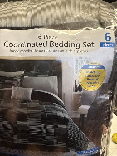 New - Mainstays 6-Piece Coordinated Bedding Set - Twin / Twin XL - Modern Black - Picture 4 of 7