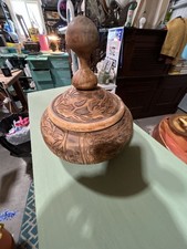 Vintage African Hand Carved Wooden Trinket Bo...