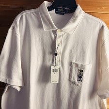 Polo Ralph Lauren Polo Bear Uomo XXL Bianco Piqué Tasca Personalizzata Slim Fit Camicia Nuova con etichette