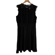 Loft Women Sleeveless Lace Bodice Midi Dress 12 Black Satin Dark Romantic Preppy
