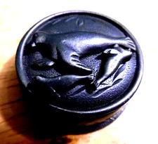 PEWTER TORINO SEAL PILL BOX SEAL PIN AND MATCHING SEAL EARRINGS