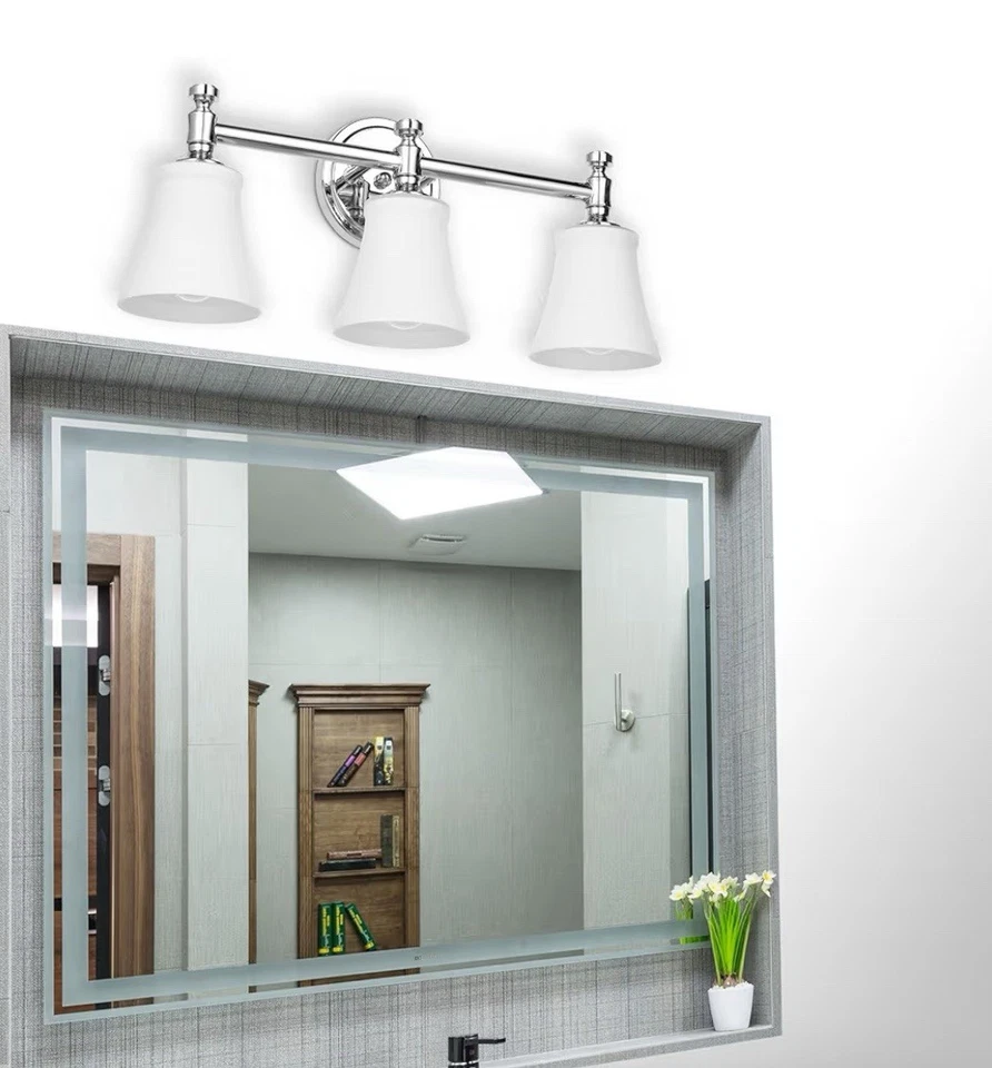 3-Light Bathroom Vanity Fixture With Opal Glass Shades - Image 3 of 4