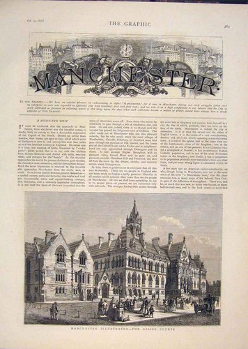 Original Old Antique Print Manchester Assize Courts Building 1876 19th