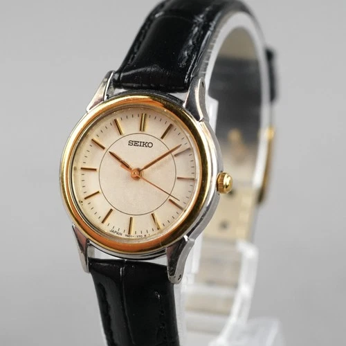 SEIKO 1991 Vintage 7N01-6880 Women's Watch Gold 24mm New Battery New LeatherBand