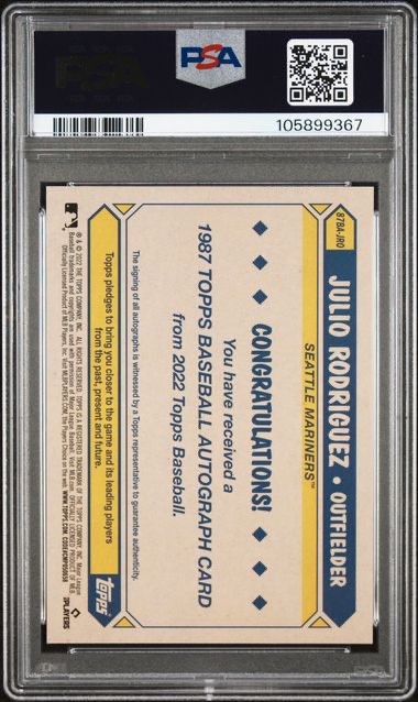 2022 TOPPS 1987 TOPPS BASEBALL AUTOS SERIES 2 #87BAJRO JULIO RODRIGUEZ PSA 9  view 2