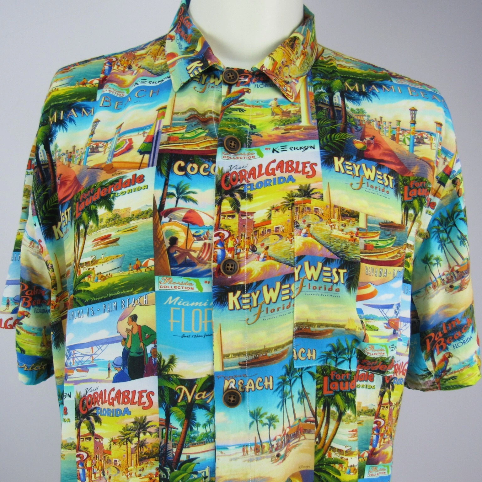 Hawaiian Shirt Men's Large Florida Cities Varadero Print All Over Ocean Beach