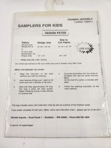 Kits for Kids Nursery Sampler Cross Stitch Permin of Copenhagen Pattern Chart - Picture 4 of 4